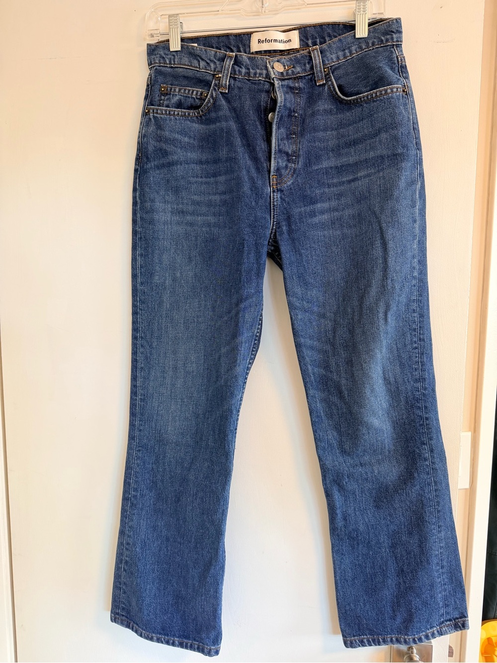 Reformation Jordi Kick Flare Jeans- Medium Dark Wash